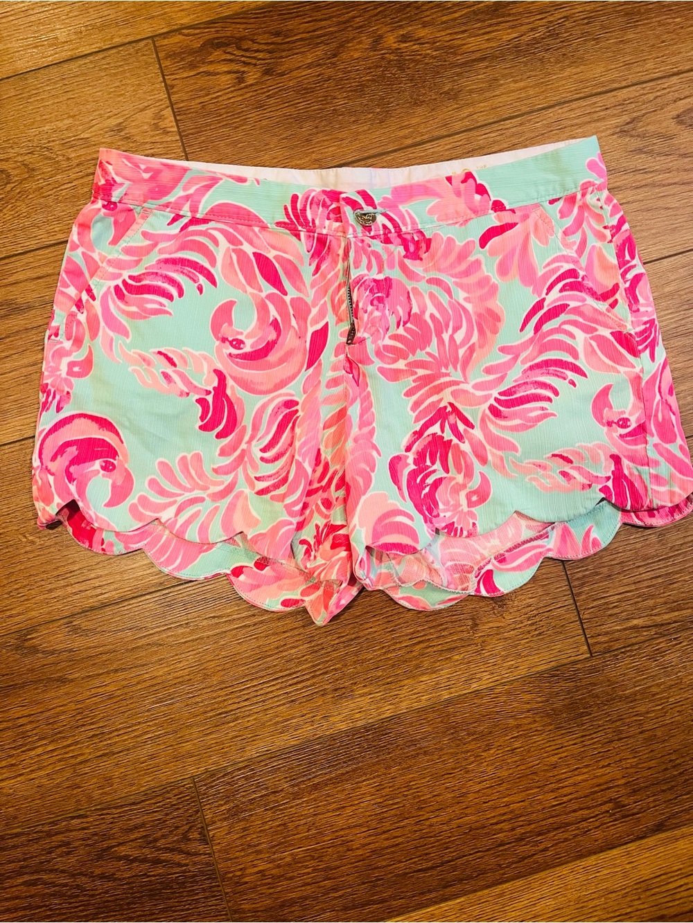 Lilly Pulitzer Mint and Pink Floral Scallop Swim Cover Shorts